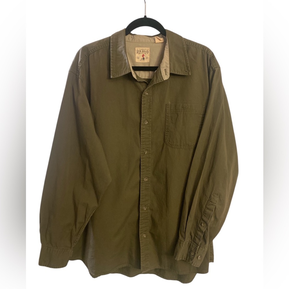 Red head Olive Green Button-Up Shirt 2XL GUC